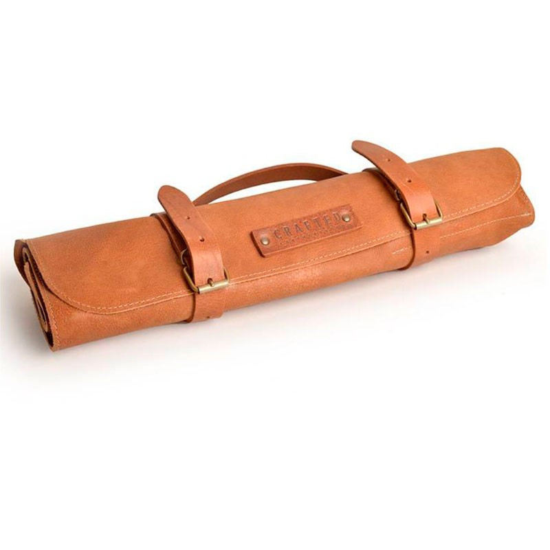 9-Messer-Tasche aus Vintageleder in cognac