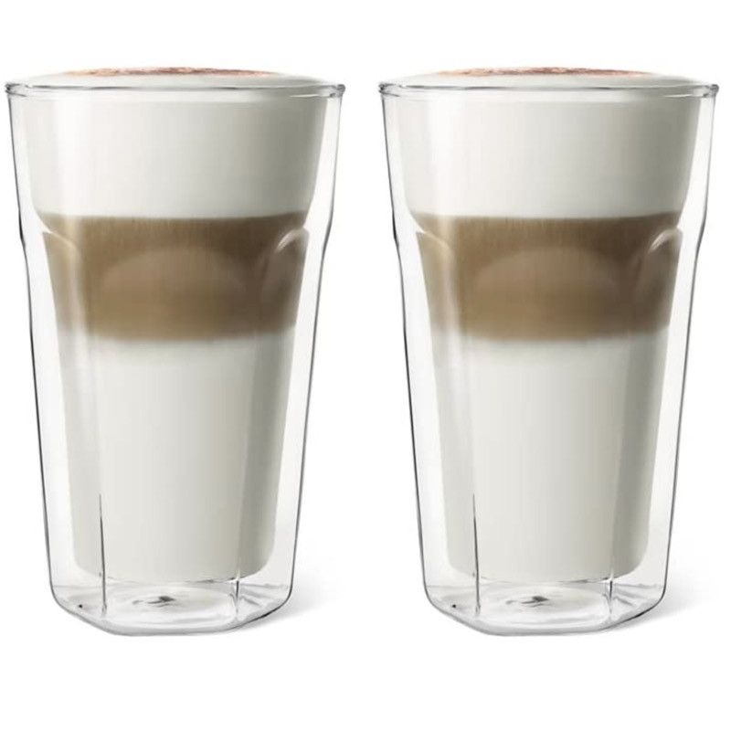 Set di 2 bicchieri da caffè lunghi a doppia parete per latte macchiato o caffè macchiato.