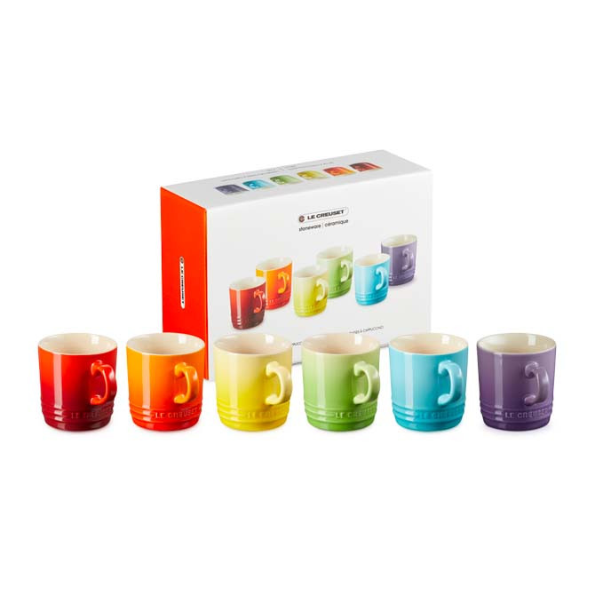 6er Set Le Creuset Steingut Keramik Rainbow Cappuccinotassen